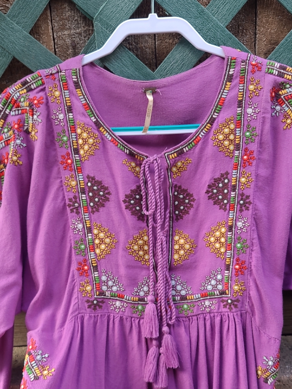 Free People Embroidered Boho Tunic Or Mini Dress Peasant in Lavender